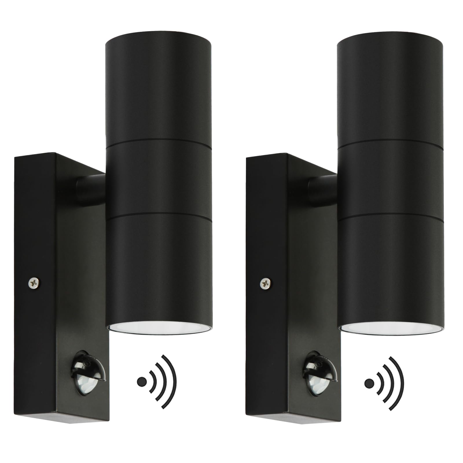 Kerry Outdoor Wall Lights, Up and Down Lamp with Motion Sensor, IP44 Black Stainless Steel Outside Lighting Mains Powered Fixtures, PIR Detector External Wall Sconce for Front Door, Porch - 2 Pack โ image 1
