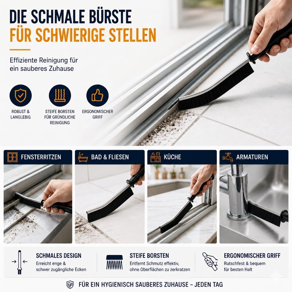 PaaoRoaru Fugenbürste Hartborsten, Multifunktionale Spaltreinigungsbürste, Fugenreiniger für Fugen und Ecken, Fliesen, Bad, Küche 2