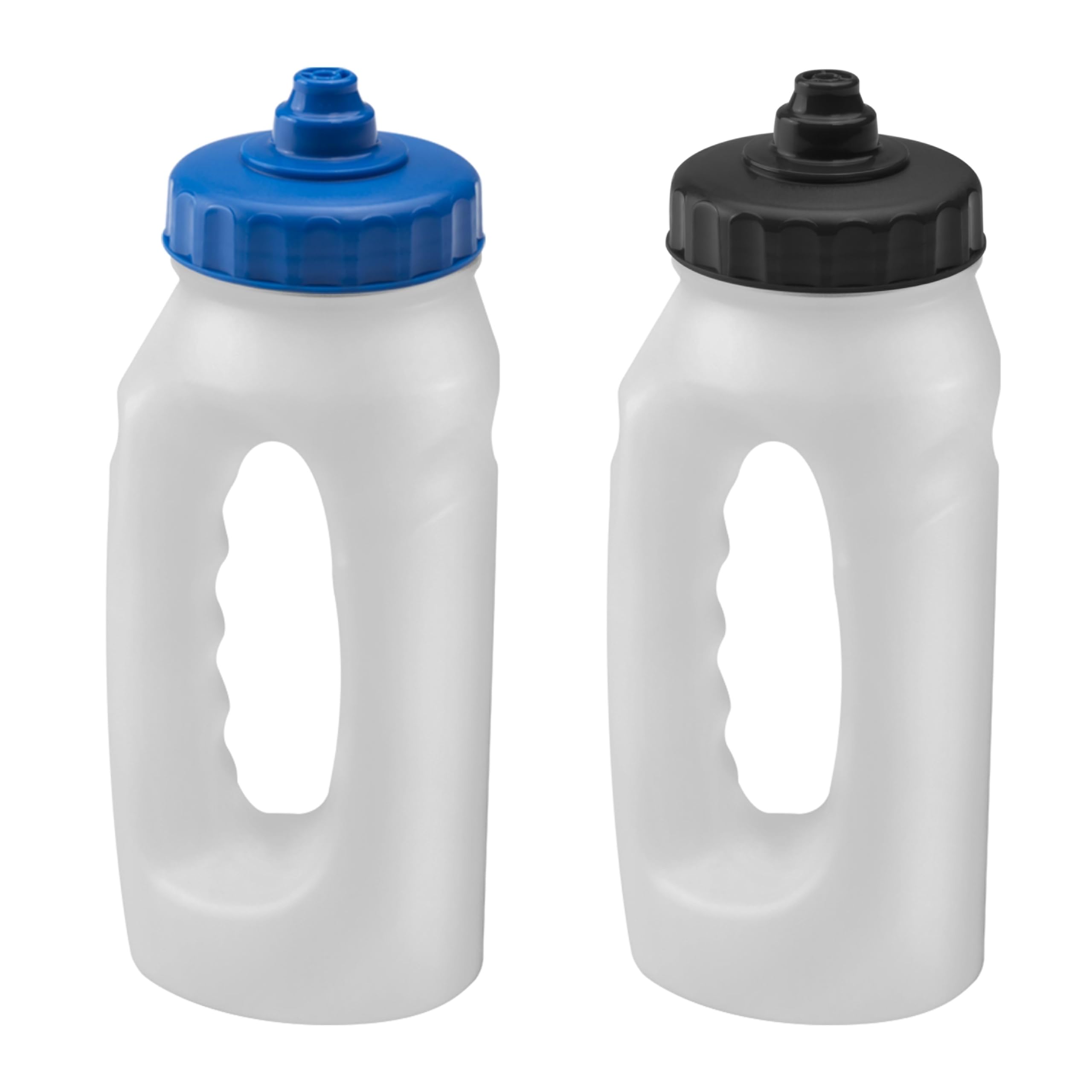 Jolly Brite Running Water Bottle Handheld 500ml Leakproof Spout Light Weight BPA Free Easy Grip Ideal for Runners Jogging Sports Gym Training 2 Pack (Blue & Black Lids)