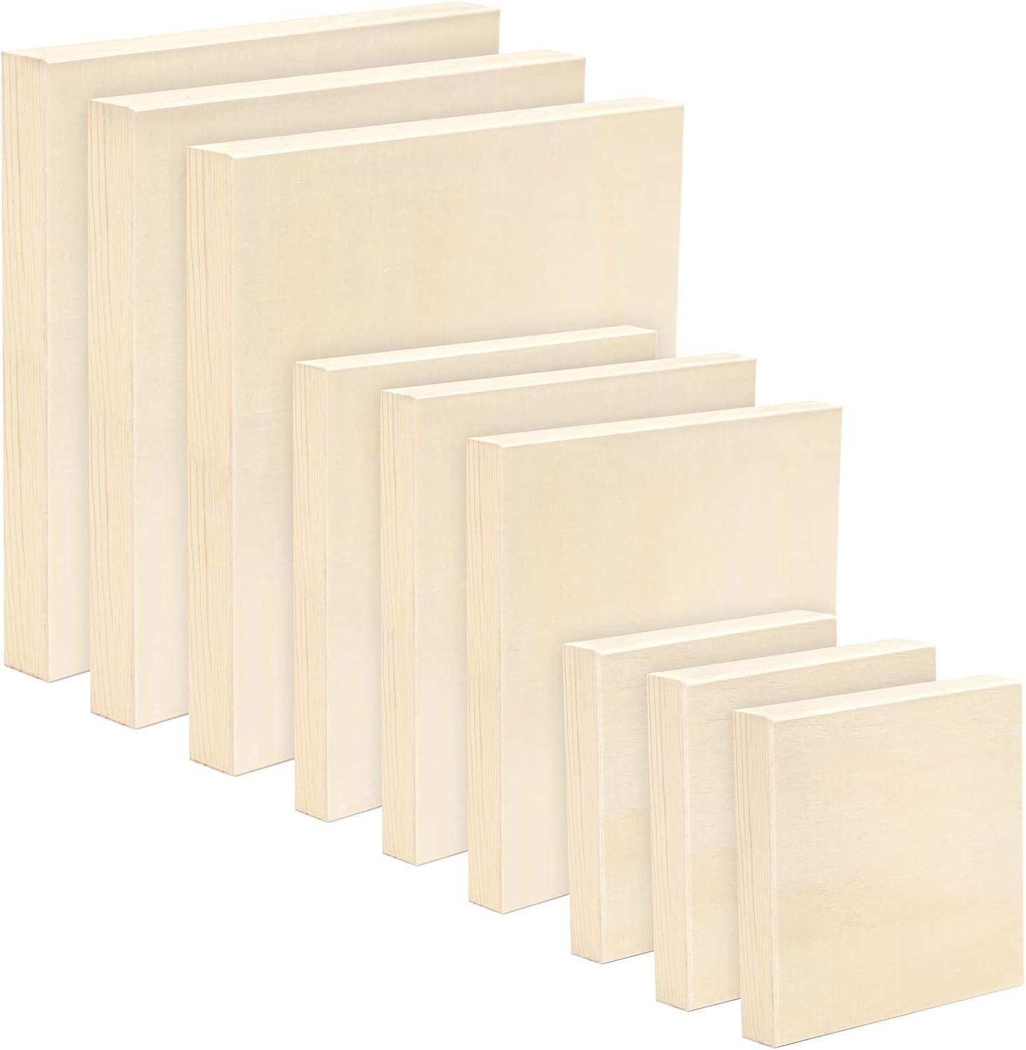 Pllieay 3 Sizes Wood Canvas Board, Unfinished Wood Cradled Painting Panel Boards for Pouring Art, Crafts, Painting and Encaustic Art, 4’’, 6’’, 8’’