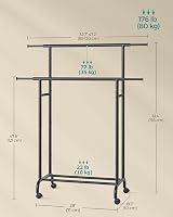 SONGMICS Double Clothes Rack on Wheels Extendable 83-120 cm Ink Black HSR133B01 view 6