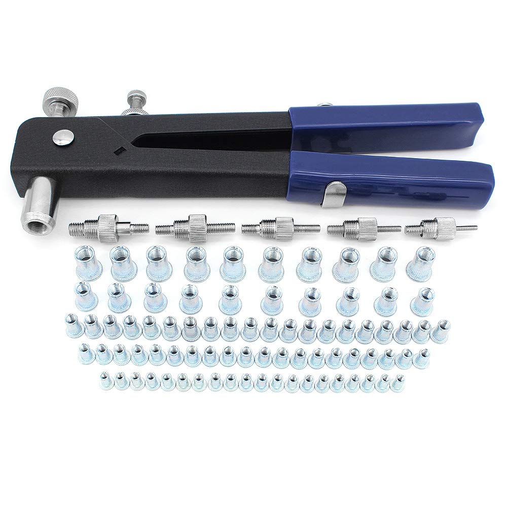 Yuhtech 86Pcs Threaded Rivet Nut Kit Set Nut Rivet Tool, Threaded Nut Rivet Tool Riveter Rivnut Nutsert Gun Riveting Kit M3 M4 M5 M6/M8