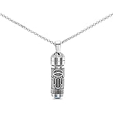 Alef Bet by Paula Sterling Silver Mezuzah Necklace - Turquoise Accent - Twist-Lock Pendant - Adjustable Chain - Unisex Jewish Gift