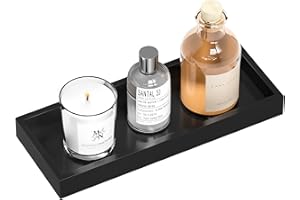 ZHWS Bathroom Tray Countertop for Toiletries, Black Vanity Tray for Makeup Perfume Decor Candle, Bamboo Kitchen Tray for Soap Dispenser Salt Pepper Brush Holder 11.3” L x 4.4” W x 1.1” H