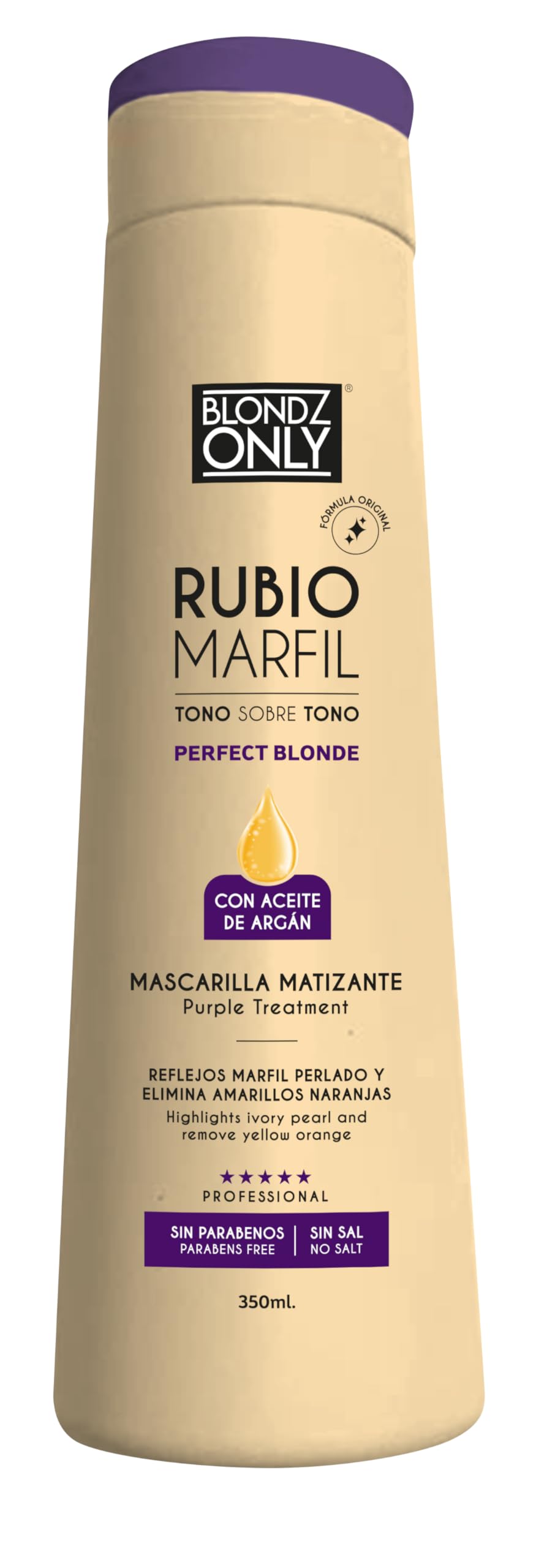 Blondz Only Hair Purple Toning Mask | Eliminates Brassiness | Neutralizes Yellow & Orange Tones | Rubio Marfil Blonde Pearl with Argan Oil Perfect Blonde (Beige) 11.8 Fluid Ounce (350 ml)
