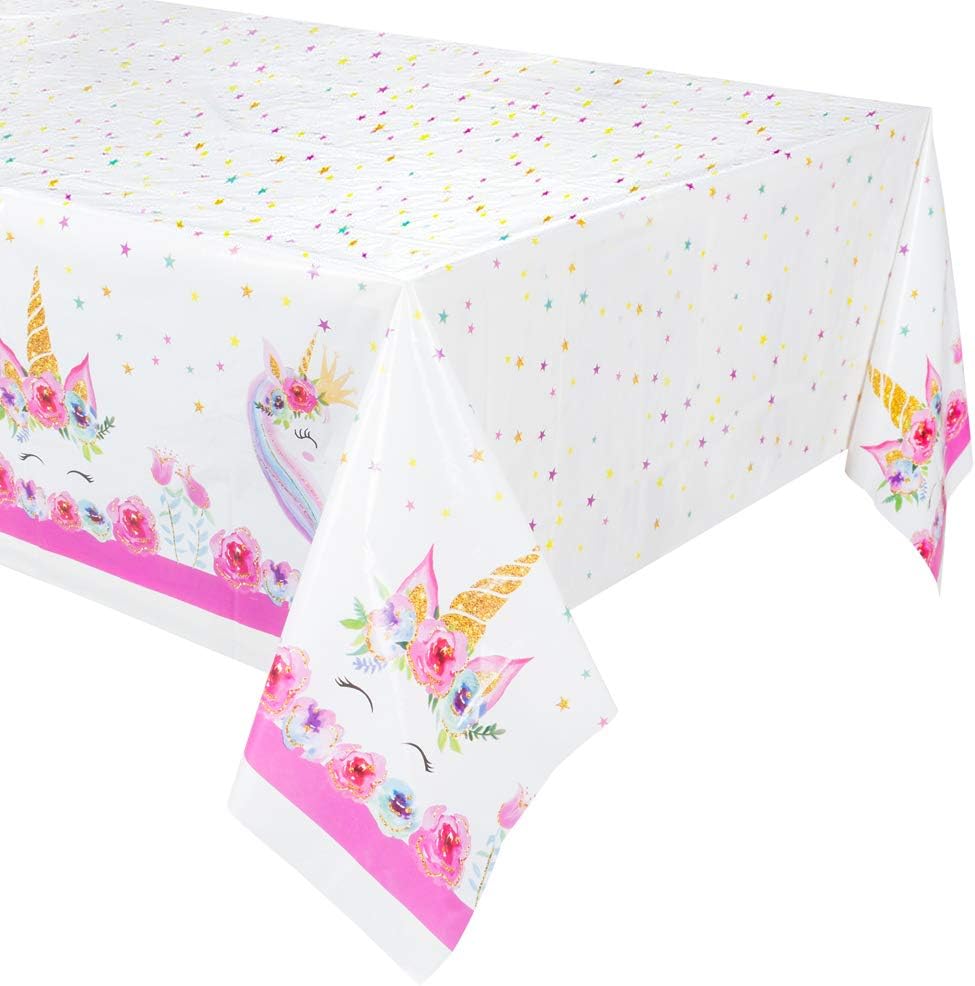 4Pack Larger Size Unicorn Plastic Table Cover,Disposable Unicorn Tablecloth, Magical Unicorn Party Supplies - 53 x 90 Inches (4pk)