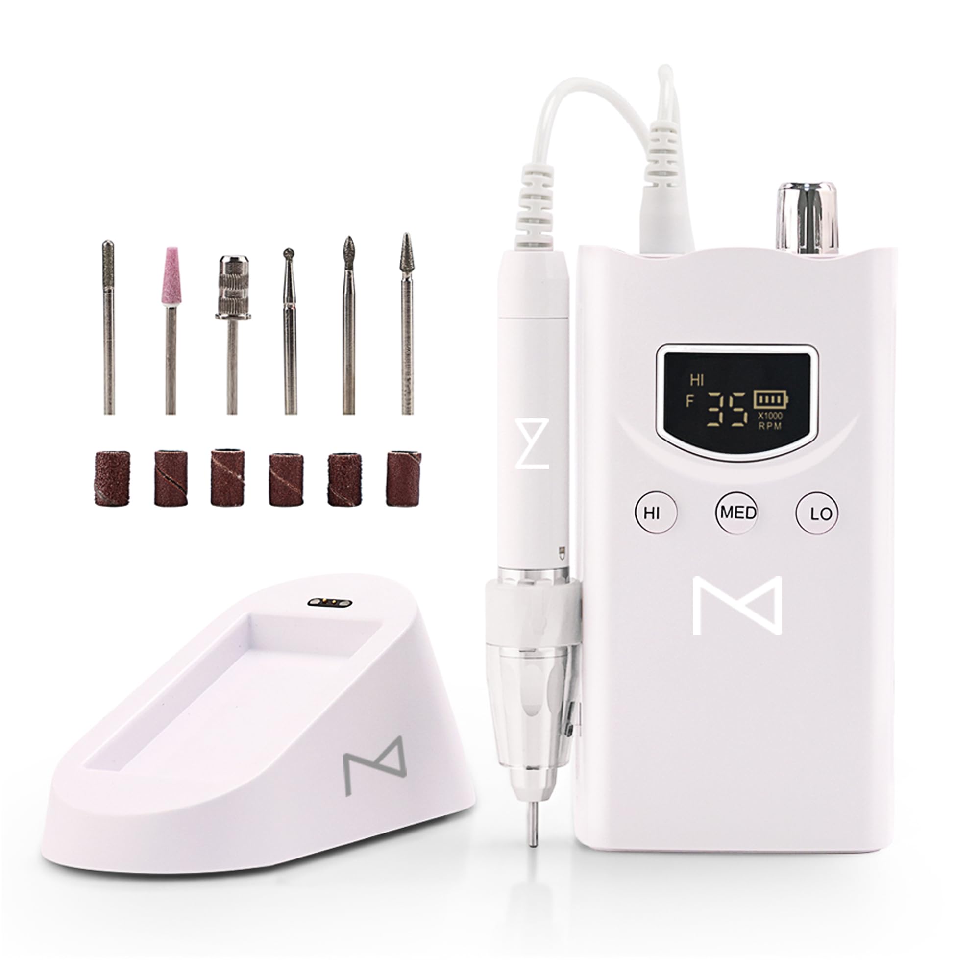 Photo 1 of M GEM Brushless Nail Drill 35K RPM | Professional Cordless Efile Machine | Rechargeable Electric Nail File with Bits | Portable Quiet Low Vibration Tool for Acrylic, Gel, Natural Nails (White)