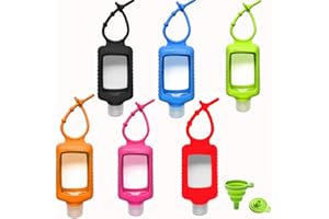 MEMOVAN Travel Plastic Clear Bottles with Silicone Sleeve 6 Pack, Pocket Hand Sanitizer Bottle Refillable Bottle with Keychain Holder, 2oz/60ml Leakproof Empty Squeeze Container Flip Cap, Random Color