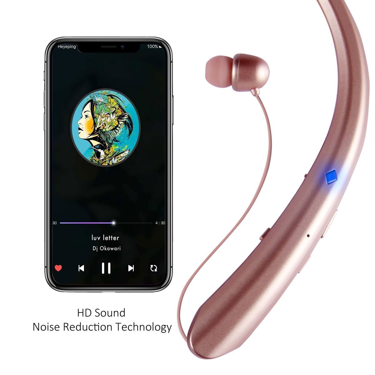 Bluetooth Neckband Retractable Headphones, Wireless Sweatproof Sports Headset Earbuds In ear Stereo Noise Cancelling Earphone with Mic for iPhone X/8/7/6 and Android by Ashipher (Gold)