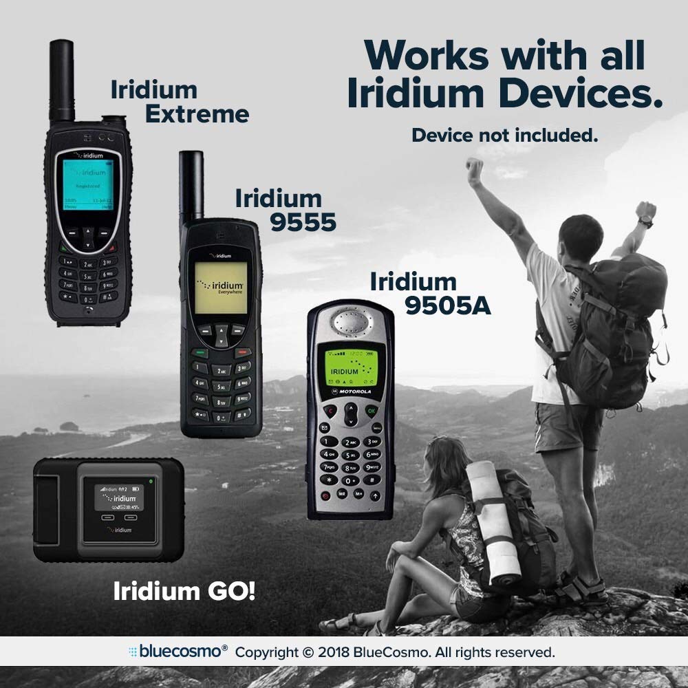BlueCosmo Iridium 100 Min Prepaid Global SIM Card - Satellite Phone Airtime - 30 Day Expiry - No Activation Fee – No Monthly Fee - Refillable - Rollover - Easy 24/7 Online Activation and Refills