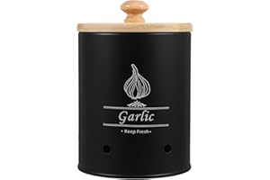 Kichvoe Garlic Keeper Vegetable Storage Jar with Lid 6.29X4.33X4.33In Onion Potato Ginger Holder for Kitchen Organization and