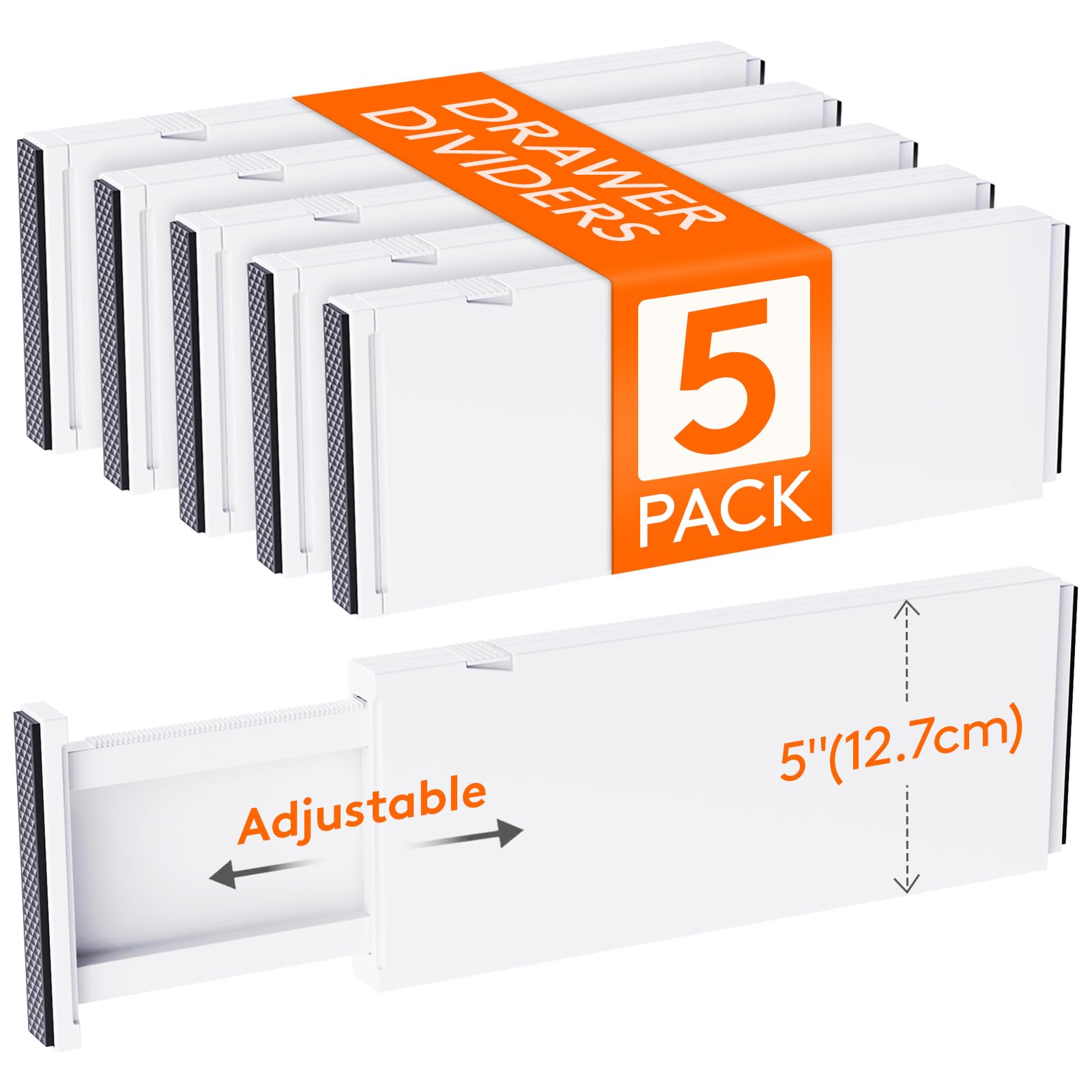 Photo 1 of Lifewit 5 Pack Drawer Dividers 5" High, 13.5-22" Adjustable Clothes Organizers, Expandable Dresser Separators in Bedroom/Bathroom/Kitchen/Office