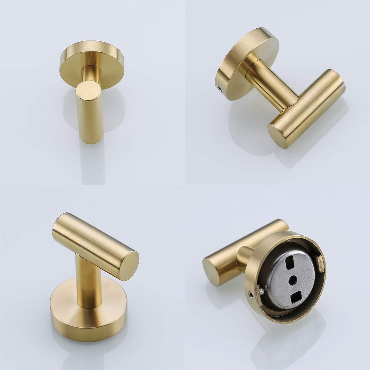 Brushed Gold Single Robe Hook, Towel Hook SUS304 Stainless Steel Bathroom Clothes Cabinet Closet Coat Hook Wall Mounted Heavy Duty Door Hanger, 2 Pack - - 