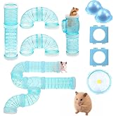 IBEQUEM 6 Pcs DIY Hamster Tunnel Tubes Toys for Dwarf Hamsters Gerbils | Assembly Transparent Plastic Adventure Pipe, Detachable Exercising Training Playground, Fun Hamster Cage Accessories, Blue