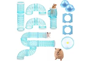 IBEQUEM 2Hamster Tubes Kits, IBEQUEM Hamster Tunnel Adventure External Pipe, Transparent DIY Creative Connection Cage & Accessories, Hamster Wheel for Pet Mouse Rat Small Animal (Blue)