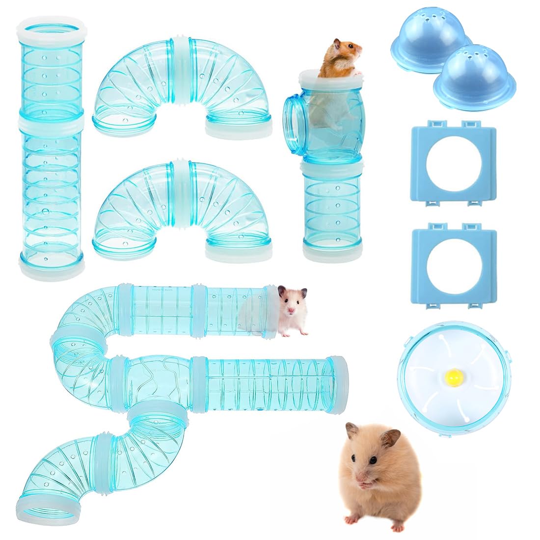 Photo 1 of IBEQUEM 2 Hamster Tubes Kits, Hamster Tunnel Adventure External Pipe, Transparent DIY Creative Connection Cage & Accessories, Wheel for Pet Mouse Rat Small Animal (Blue)