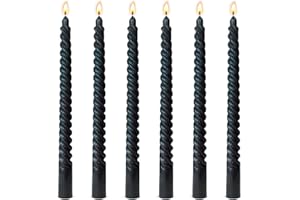 BEILISEN 6 Pack 10 Inch Black Spiral Taper Candles for Halloween Wiccan and Pagan Rituals, Unscented Dripless Twisted Candlesticks for Dinner Party Gothic Decoration and Memoria Services