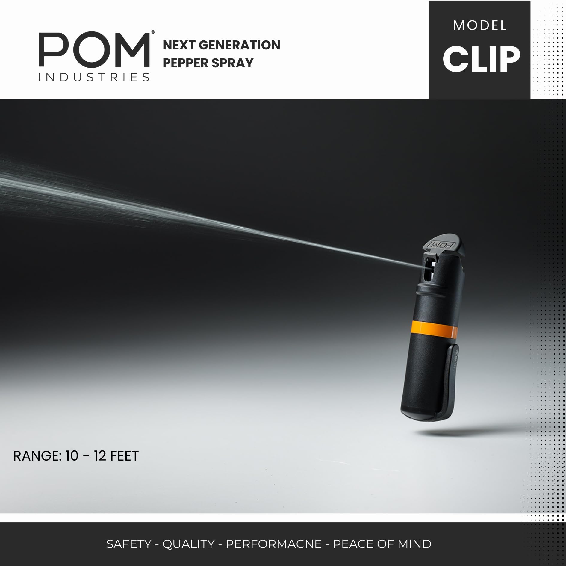 POM Pepper Spray Pocket Clip, Quick Flip Top Safety, Maximum Strength OC Formula with UV Marking Dye, Safe Compact and Tactical Design for Everyday Carry, 25 Bursts, 10 ft Range, 0.5 fl oz