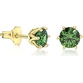 Stud Earrings with Green CZ Gemstone in 14k Yellow Gold Plated - December Birthstone Round 5mm Natural Cubic Zirconia Stone Studs, Handmade Earrings, Simple Dainty Jewelry Birthday Gift for Women