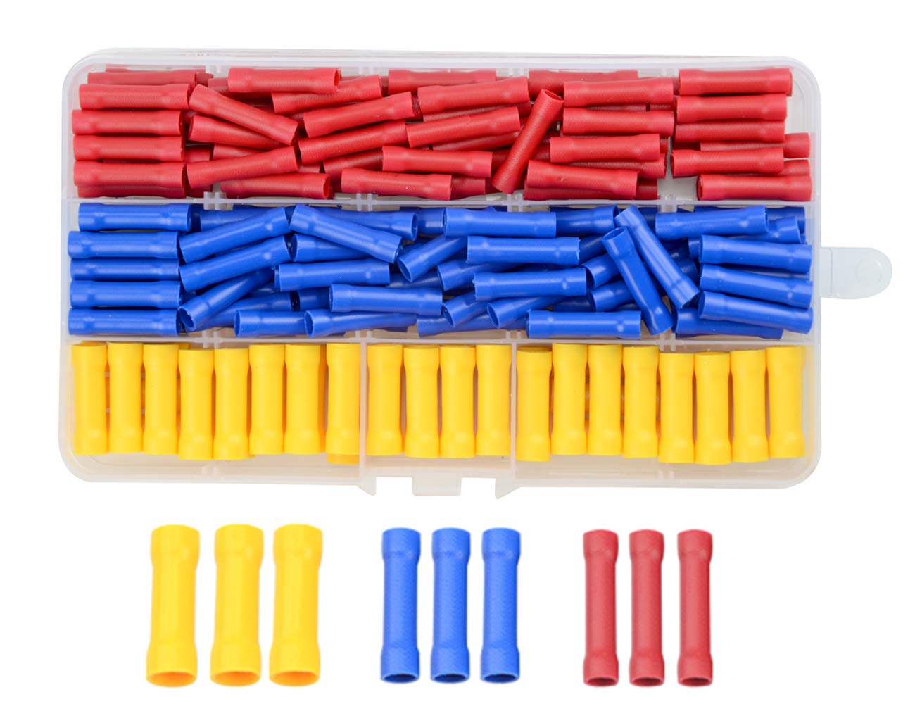 WMYCONGCONG 200 PCS Butt Splice Crimp Connectors Insulated Electrical Straight Wire Terminal Connectors Assortment Kit