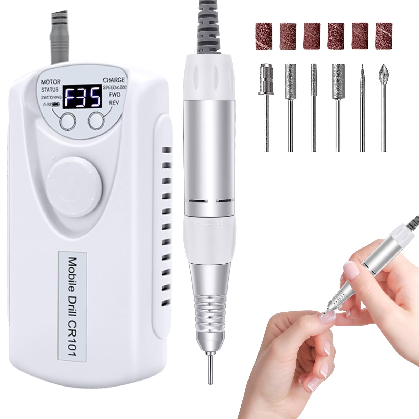 Photo 1 of Professional Nail Drill Electric File:COYZU 35000RPM Portable Cordless Nail Drill Machine with Bits, Rechargeable E File for Acrylic & Gel Nails, Manicure & Pedicure Tech Tool for Home Salon, White
