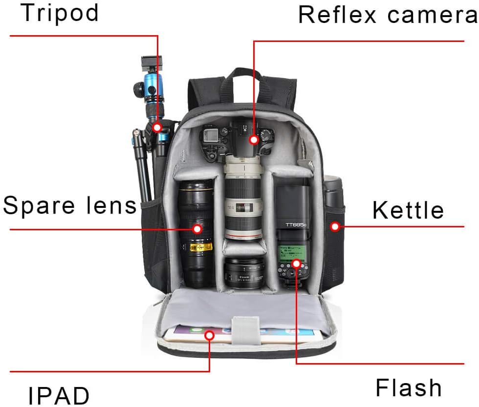 CADeN Camera Backpack Bag Professional for DSLR/SLR Mirrorless Camera Waterproof, Camera Case Compatible for Sony Canon Nikon Camera and Lens Tripod Accessories : Camera & Photo