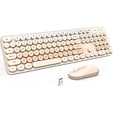 Wireless Keyboard and Mouse, Silent Keyboard Mouse Combo, Full-Sized Colorful Typewriter Keyboard with Round Keycaps, 2.4G Cute Mouse Compatible with PC/Laptop/Computer(Milk Tea)