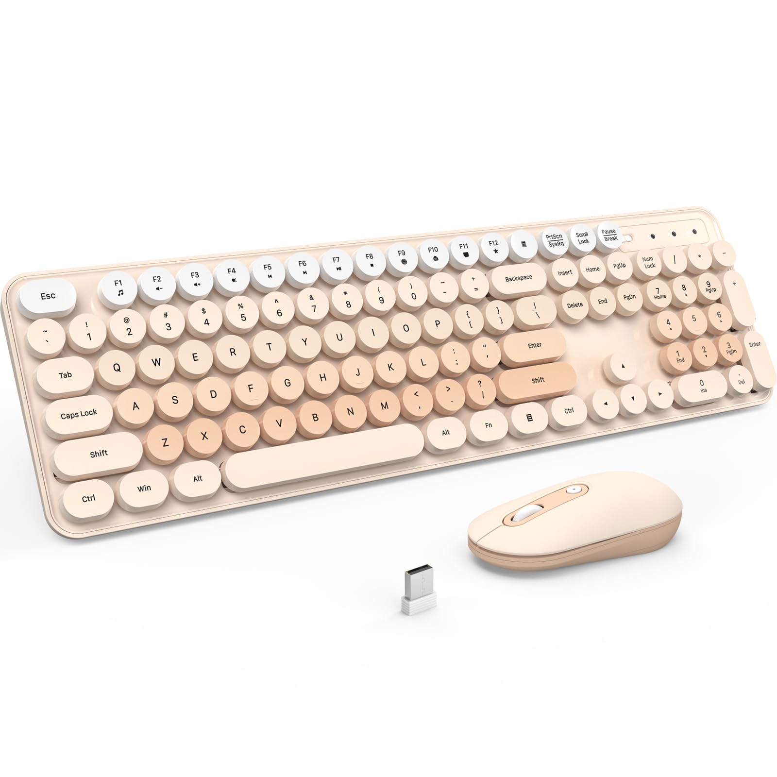 Photo 1 of Wireless Keyboard and Mouse, Silent Keyboard Mouse Combo, Full-Sized Colorful Typewriter Keyboard with Round Keycaps, 2.4G Cute Mouse Compatible with PC/Laptop/Computer(Milk Tea)