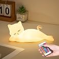 Lying Cat Lamp Funny Gifts, 16 Colors+5 Dimming+Silicone Random Stuff, Touch+Remote+Recharge Night Light, Unique Cool Lamp,Cu