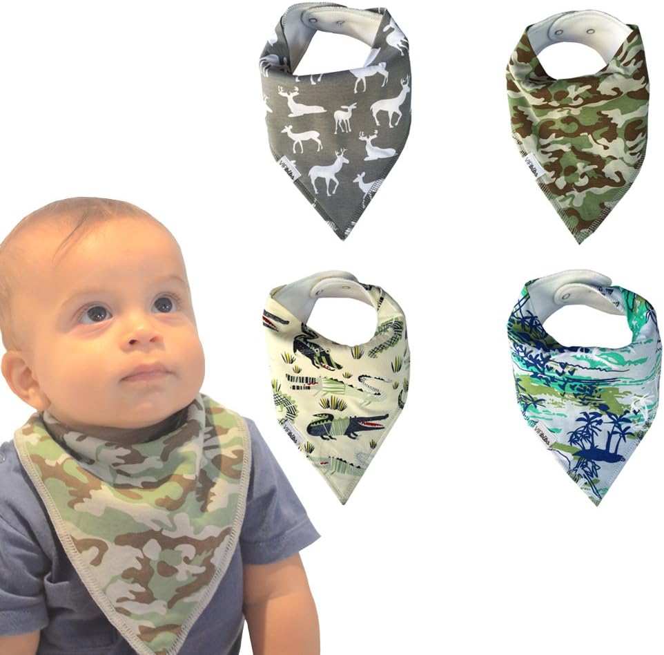 SPECIAL PROMO Baby Bandana Drool Bibs Set of 4 for Boys, Super Soft, Absorbent, Adjustable Snaps, Made of Organic Cotton And Fleece Burpy Bib For Boy Vipbibs