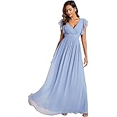 Ever-Pretty Women's Spring Summer Bridesmaid Dress Flowy Chiffon A Line Short Sleeve Back Cutout Formal Dresses 01819