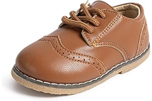 ISINSER Toddler Boys Girls Classic Dress Shoes Little Kid PU Leather Comfort Rubble Sole Oxford School Uniform Wedding Flats