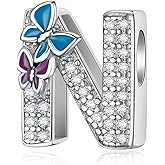 Su-Carata Butterfly-Letter Initial-Alphabet Bead Charms - S925 Sterling Silver A~Z Letters Charms with Cubic Zircon Stones, Butterfly Alphabet Beads fit Pandora Bracelets Valentines Gifts for Wife/Girlfriend Women