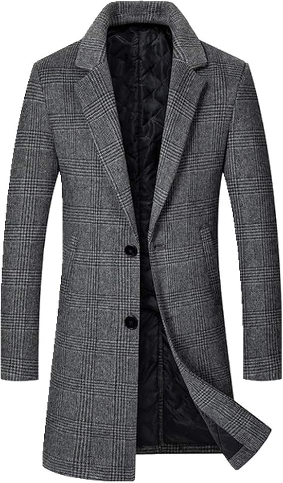 N\P Winter Plaid Jacket Men Men's Jacket Casual Long Jacket Men Gray