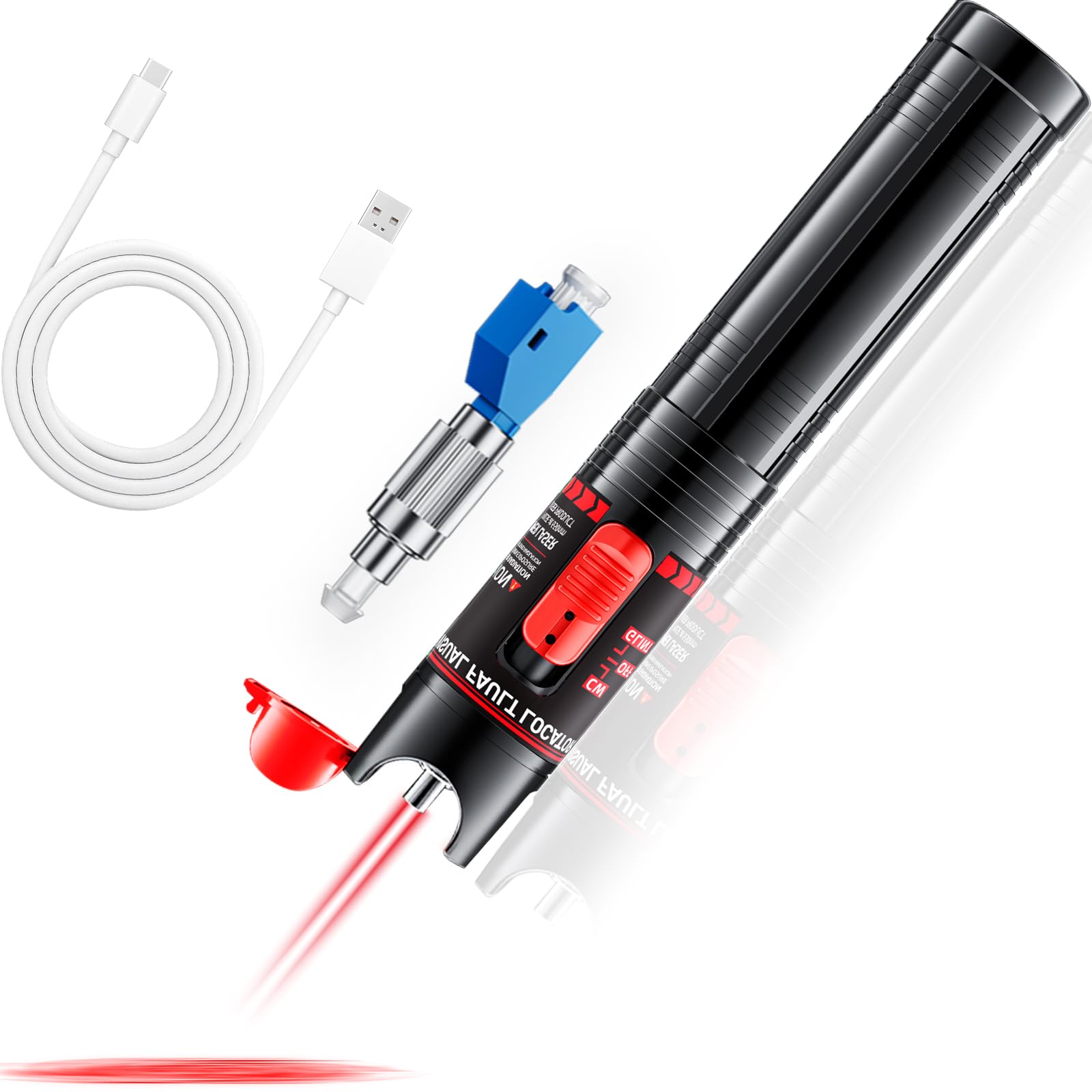 Photo 1 of Visual Fault Locator 50KM - Rechargeable VFL Fiber Optic Tester Kit Include Single Mode 9/125um FC Male to LC Female Adapter, Fiber Optic Lights for Network Cable