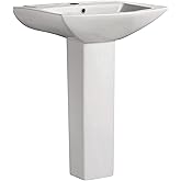 Sublime Rectangular Two-Piece Ceramic Pedestal Bathroom Sink in Glossy White with Overflow, Single Faucet Hole, Standard 1.75