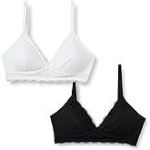 Amazon Essentials Women's Peached Microfibre with Lace Trim Lined V Neck Bralette, Pack of 2