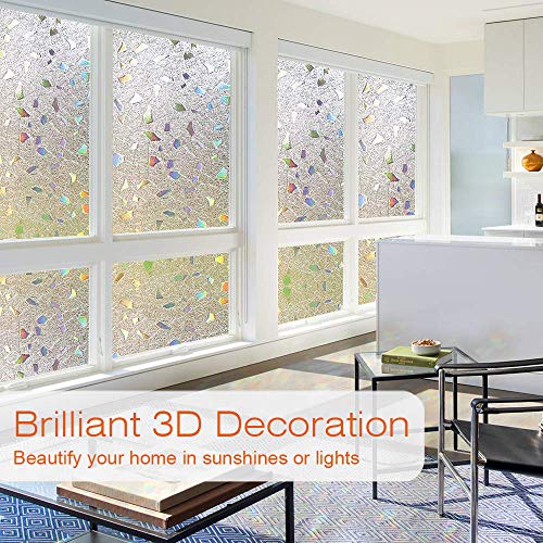 ACMETOP Window Film, Non-Adhesive Window Privacy Film, Heat Control Anti UV Window Stickers, Flower Pattern Static Cling Window Film for Kitchen, Office, Living Room, 17.5 Inch by 78.7 Inch (3D)
