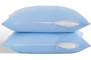 ORGANICTUNE Zippered Toddler Pillowcases Set of 2, 100% Brushed Microfiber 13x18 Pillowcases, Super Soft and Cozy Travel Kids Nursery Pillow Cases, 13x18 Inches, Sky Blue