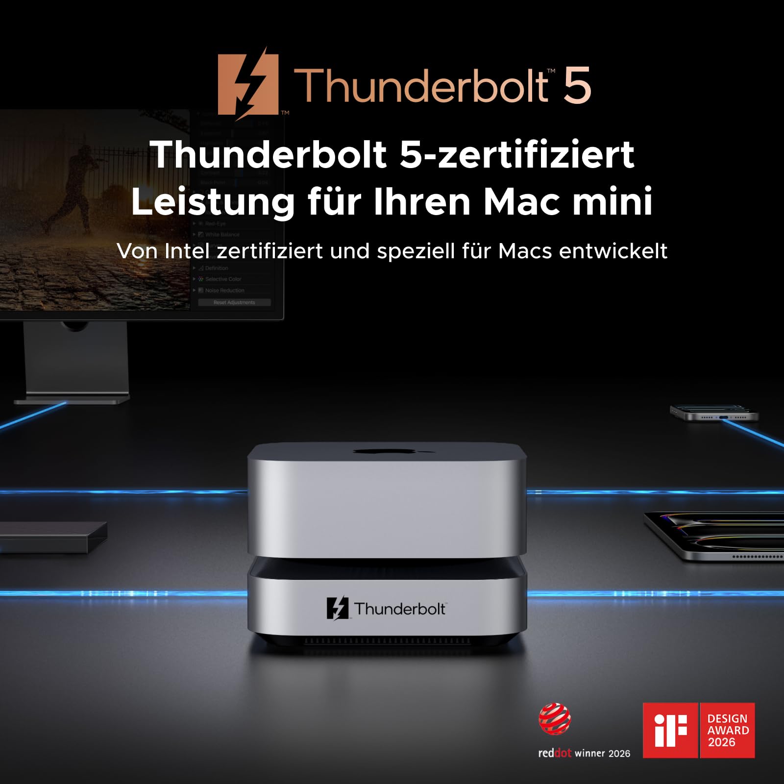 UGREEN Maxidok Thunderbolt 5 Mac mini Dock, Revodok 10-in-1 TBT5 Docking Station, 120Gbps Datentransfer, 8TB M.2 NVMe SSD, Single 8K/ Dual 6K@60Hz, SD/TF 4.0, Kühlsystem für Mac mini M4/M4 Pro 3
