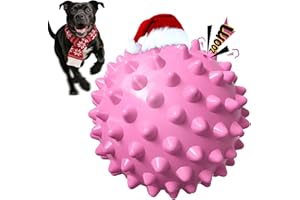 Apasiri Dog Toys for Aggressive Chewers: Dog Chew Toys to Keep Them Busy, Interactive Squeaky Dogs Balls, Dog Birthday Puppy Toys for Medium/Large Dogs, Rubber 3.5-Inch Christmas Party Pink Gift Ball