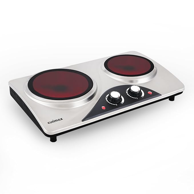 Cusimax CMIPS206 Stainless Steel Dual Dials Double Infrared Cooktop