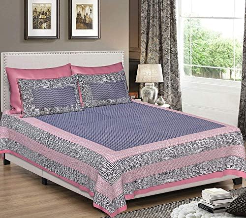 Khushal Homes Pure Cotton Double King Size Bed Sheet with Pillow Covers, Pink