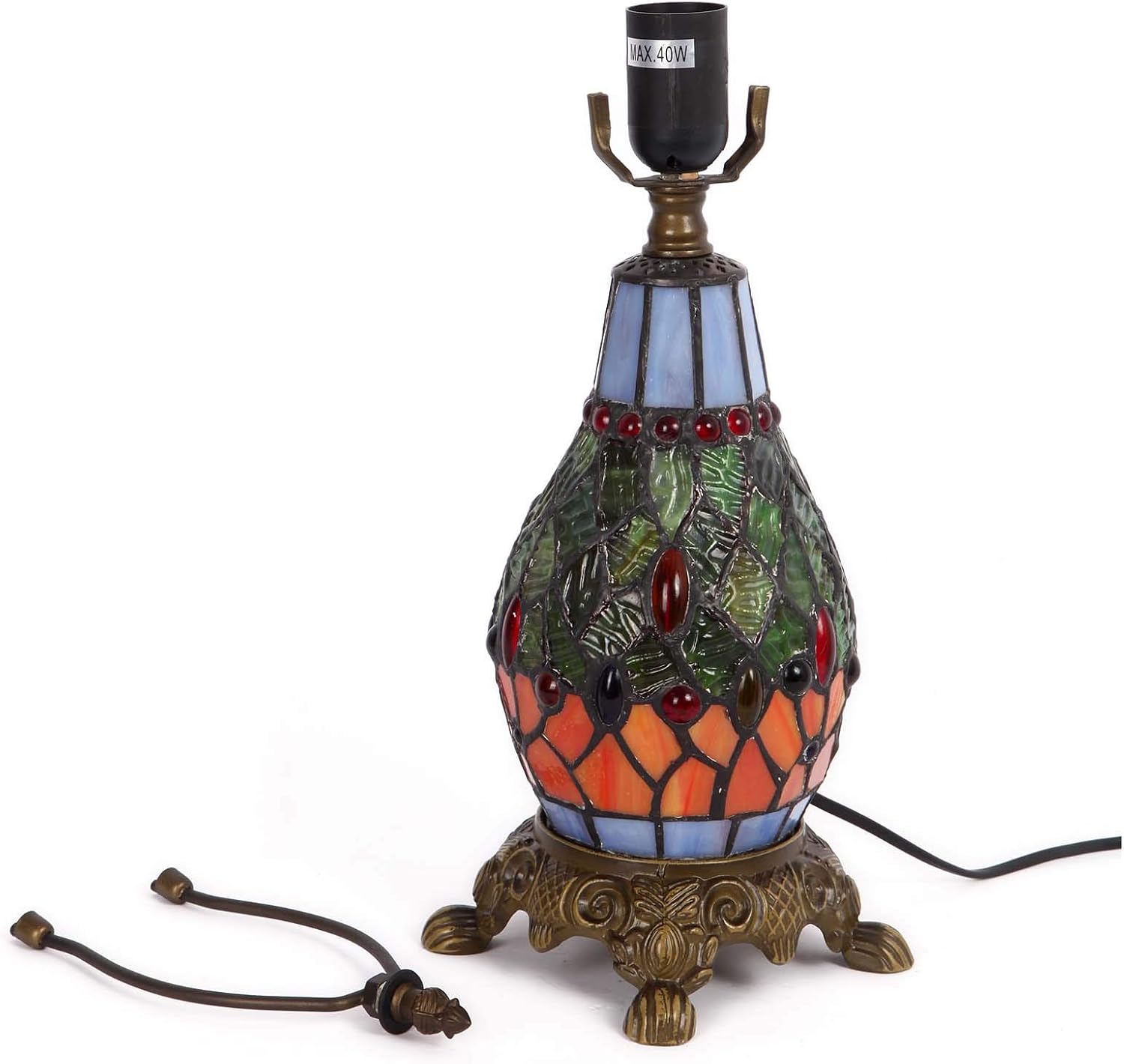 Bieye L30566 Dragonfly Tiffany Style Stained Glass Table Lamp with 12-inches Wide Handmade Lamp Shade Double Lit for Bedroom Bedside Living Room 19-inches Tall - Image 4