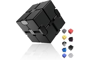 oiikain Metal Infinity Cube Fidget Toy - Aluminum Alloy Anti-Stress and Anxiety Finger Flip Cube for Adults, Men, and Women, Ideal Desk Toy for Work or Home - Infinity Cube Desk Toy (Black)