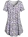 SeSe Code Women's Crewneck Button-up Ruched Short Sleeve Tunic Shirt Purple