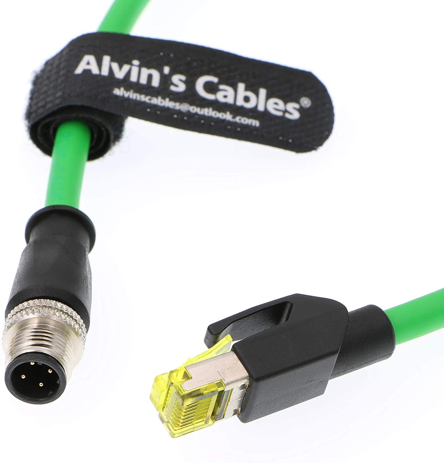 Alvin's Cables M12 4 Position D Coded to RJ45 Industrial Ethernet Cable Network Cord CAT5 Shielded Cable 3.3Ft/1M