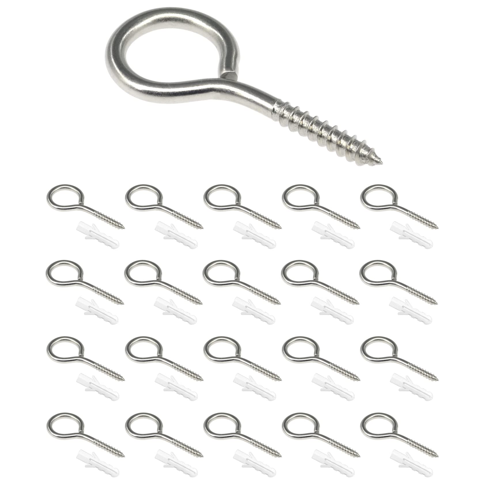 20 PCS 304 Stainless Steel Screw in Eyes, Eye Bolts, Eye Screws (M4)