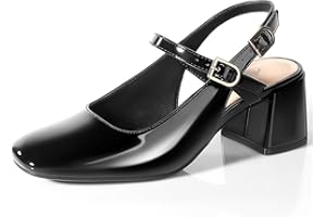 Ankis Mary Jane Chunky Low Heels Dress Shoes for Women Slingback Square Closed Toe Heels Wedding Party Pumps