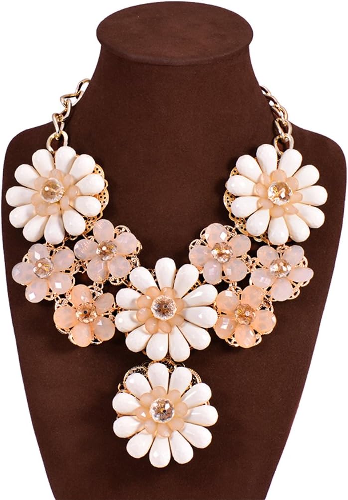 GBLXF Gold Chain Resin Flower Beaded Y Bib Statement Choker Bohemia Necklace